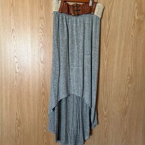 Miss Chievous Gray Knit Maxi High-Low Wide Crochet and Braided Belt Skirt